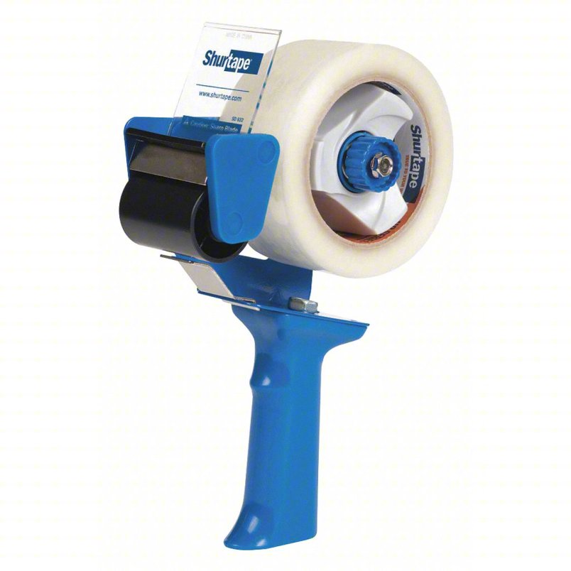 Handheld Tape Dispenser: Light, For 2 in Max Tape Wd, For 3 in Tape Core Dia, Pistol, Plastic, Steel