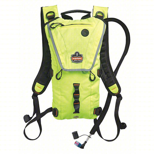 Hydration Pack: 70 oz/2 L, High Visibility Lime, 2 1/2 in Dp, 17 in Lg