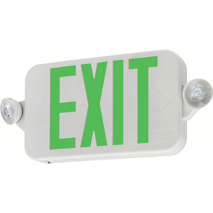 LED Emergency Light/Exit Combo: White, 1 or 2 Faces, Green/Red, LED, Ceiling/End/Wall, Round